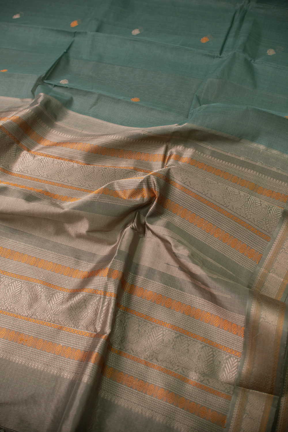 Seafoam Teal Kanchipuram Cotton saree - Image 3