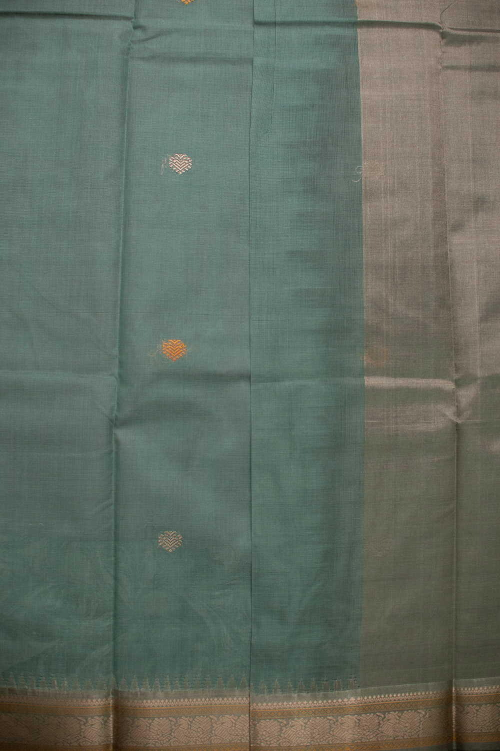 Seafoam Teal Kanchipuram Cotton saree - Image 4