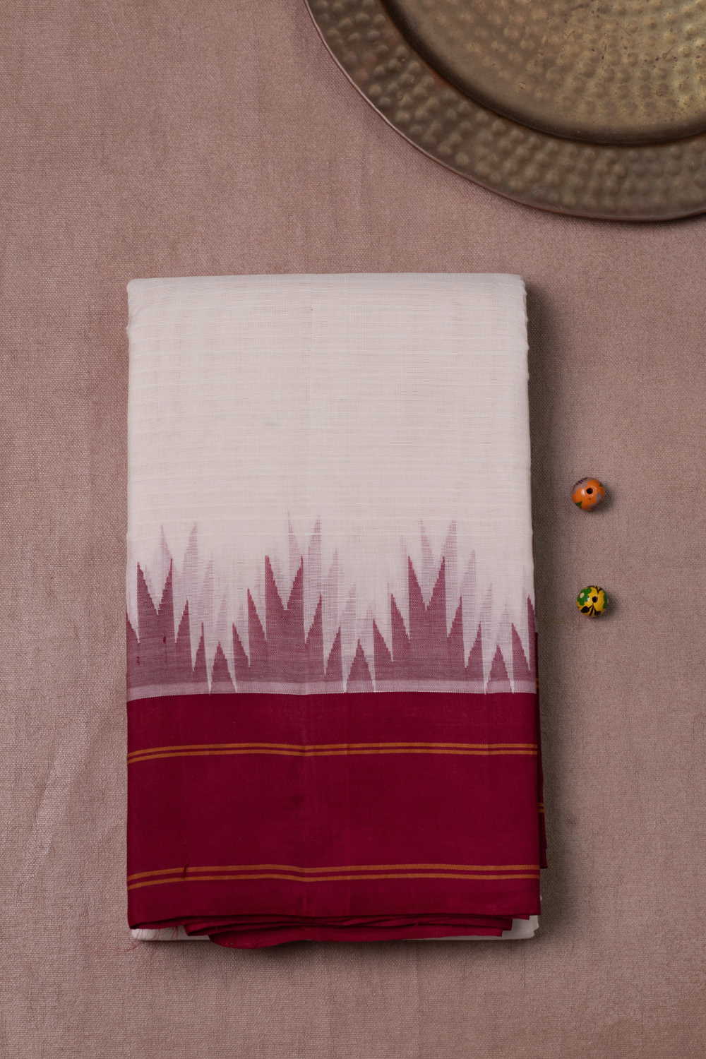 Maroon Border with Cream Kanchipuram Cotton saree