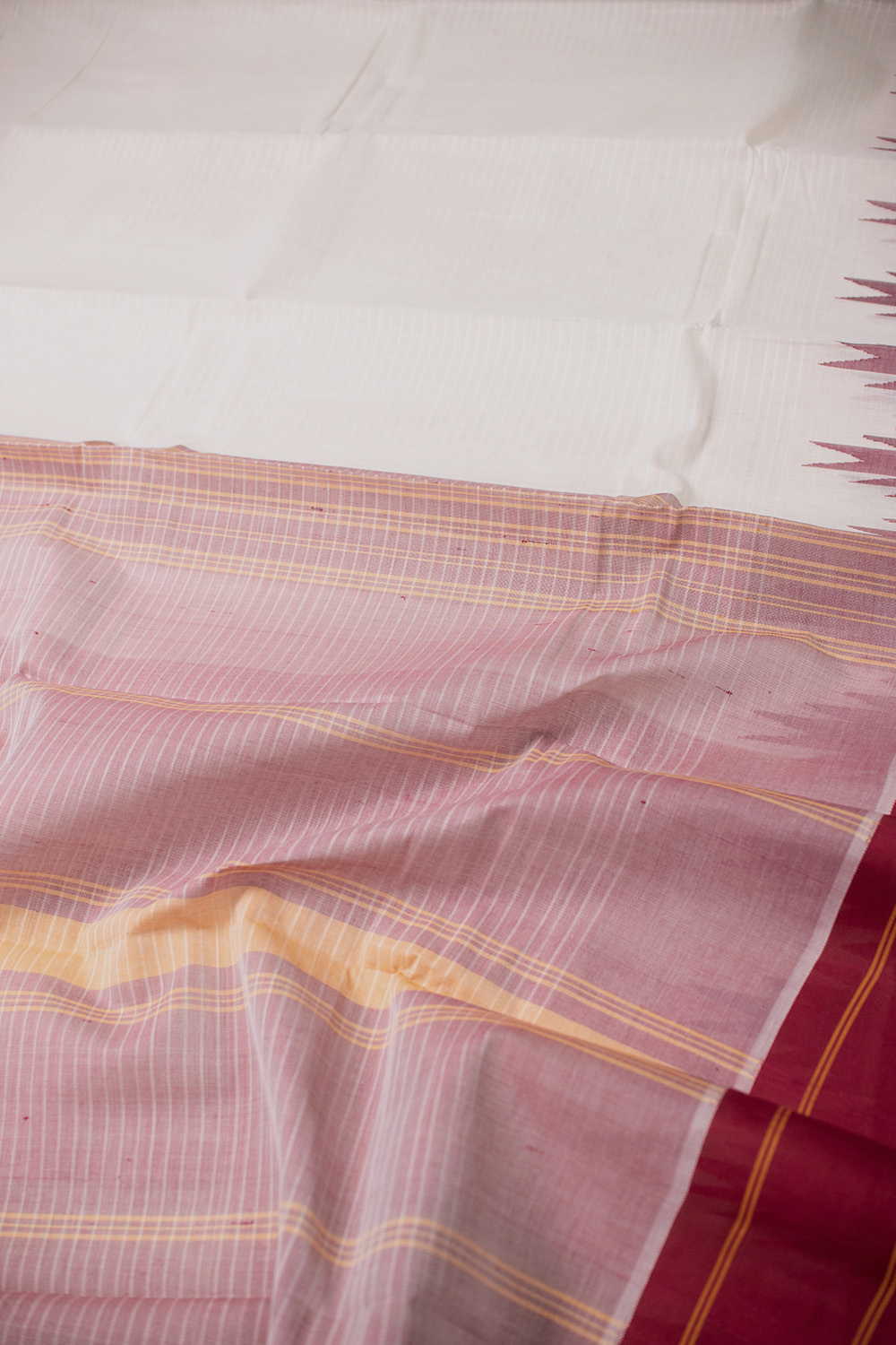 Maroon Border with Cream Kanchipuram Cotton saree - Image 3