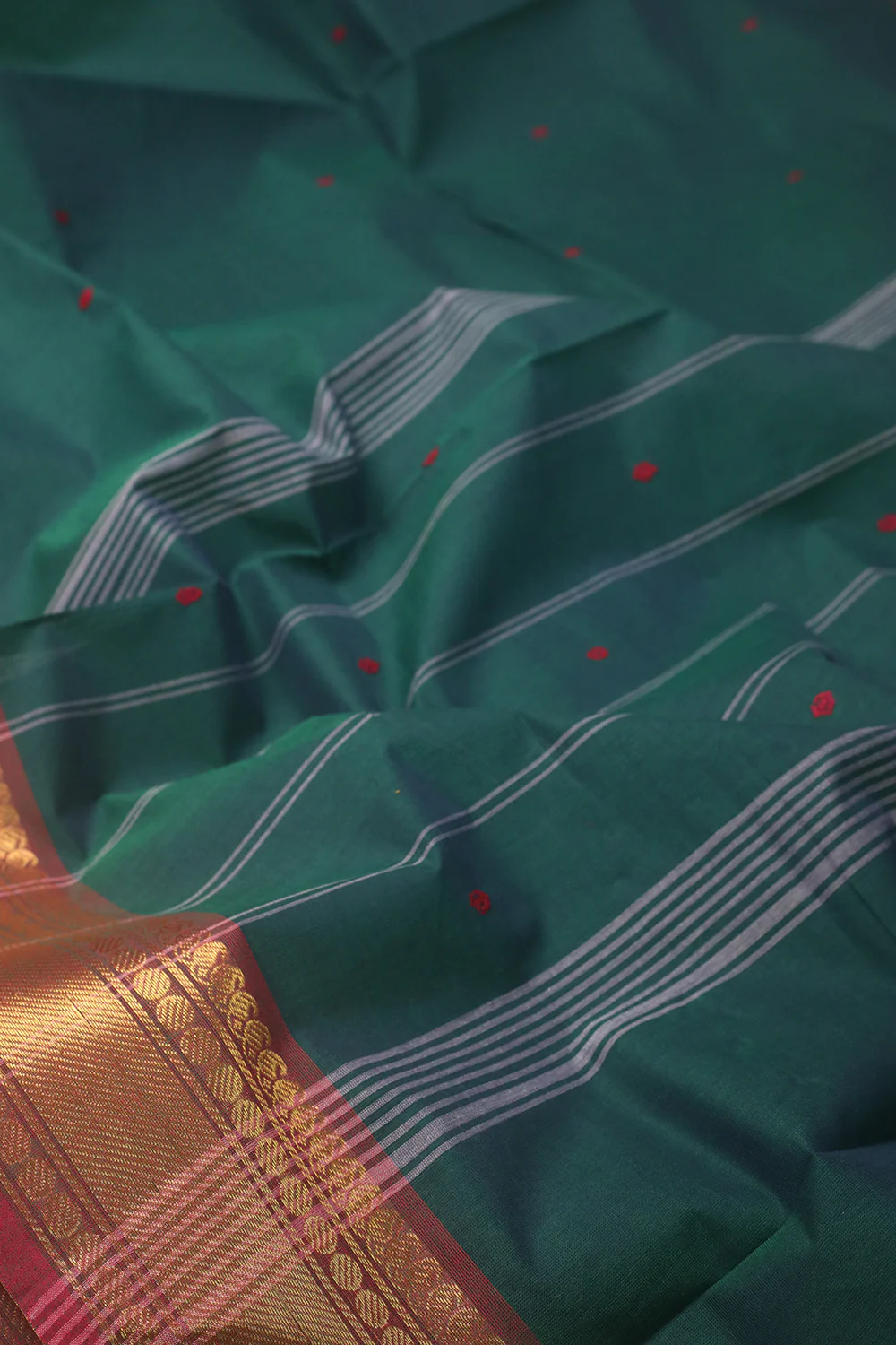 Green with Zari Border Kanchipuram Cotton saree - Image 3