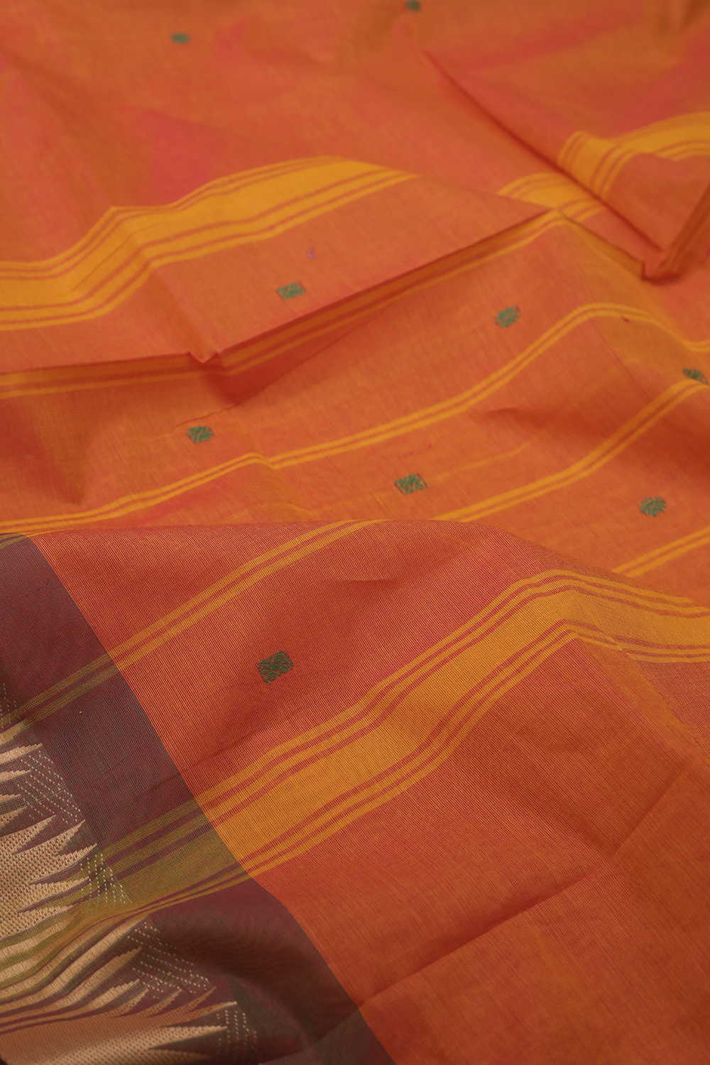 Orange with Thread Border Kanchipuram Cotton saree - Image 3