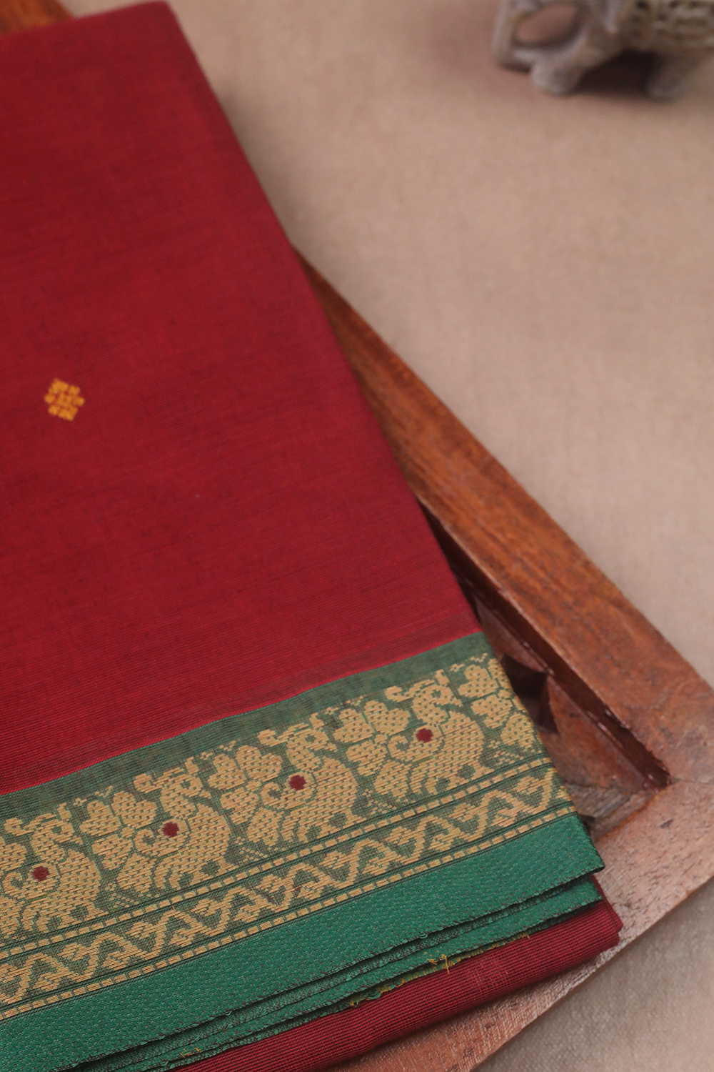 Maroon with Peacock Border Kanchipuram Cotton saree