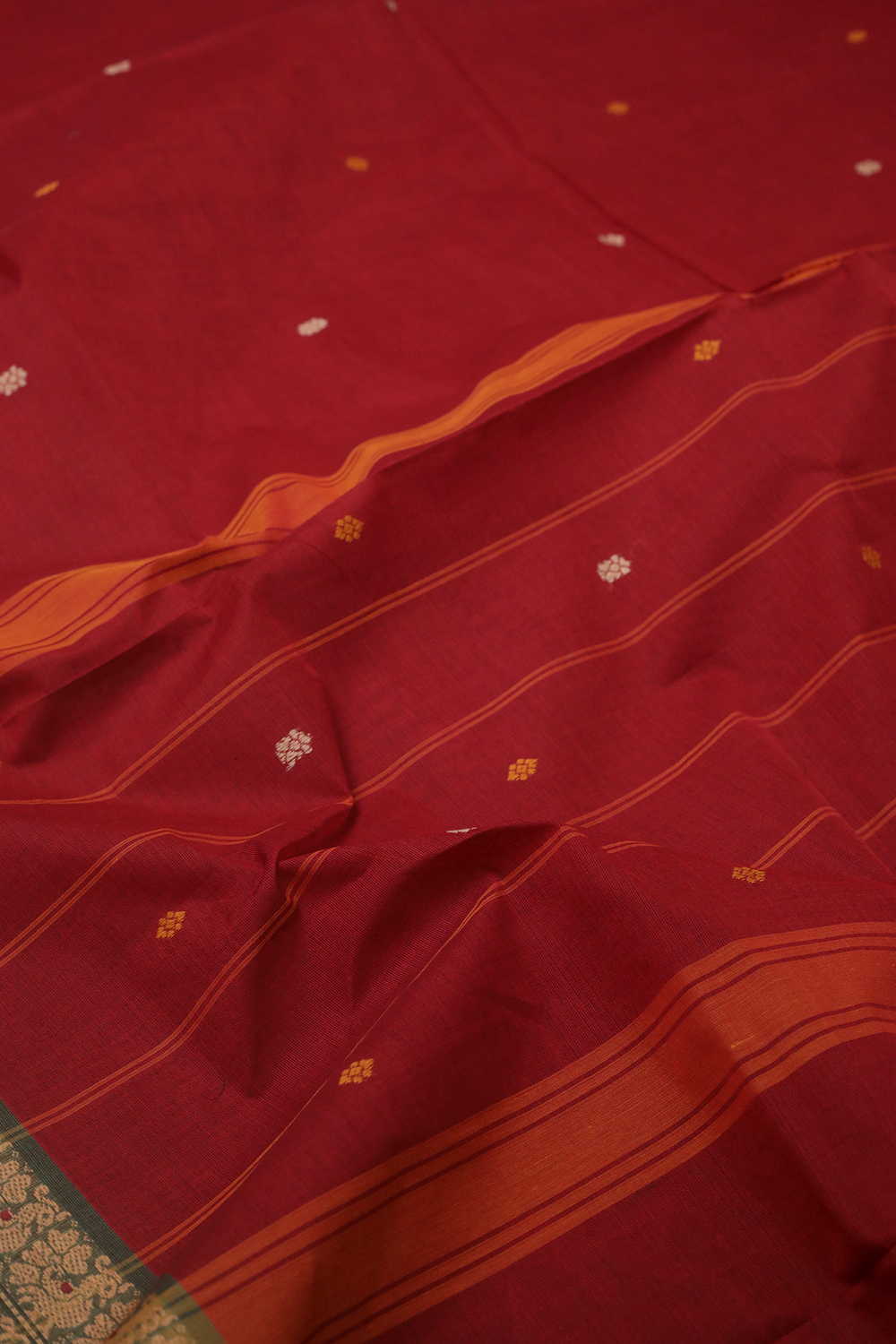 Maroon with Peacock Border Kanchipuram Cotton saree - Image 3