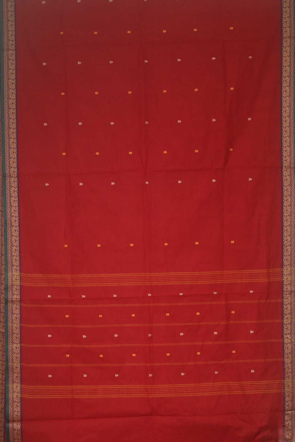 Red with Thread Buttas Kanchipuram Cotton saree - Image 2