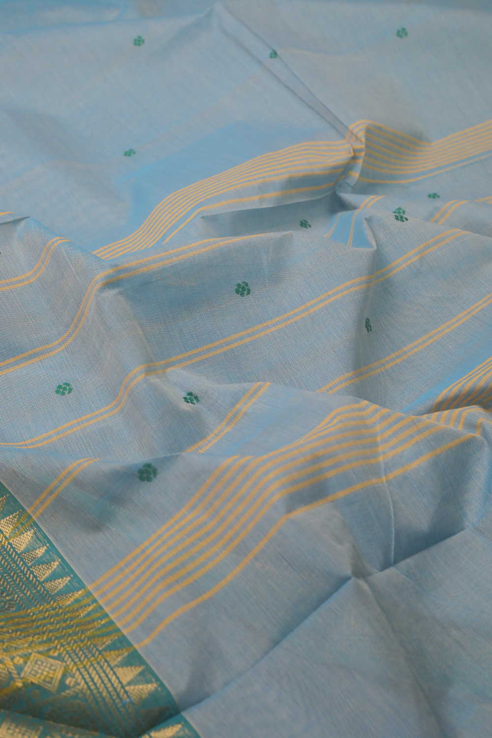Twin Shaded Blue with Zari Border Kanchipuram Cotton saree - Image 2