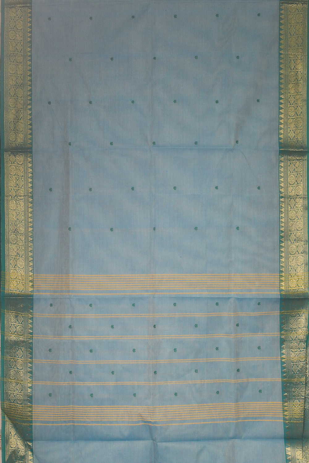 Twin Shaded Blue with Zari Border Kanchipuram Cotton saree - Image 3