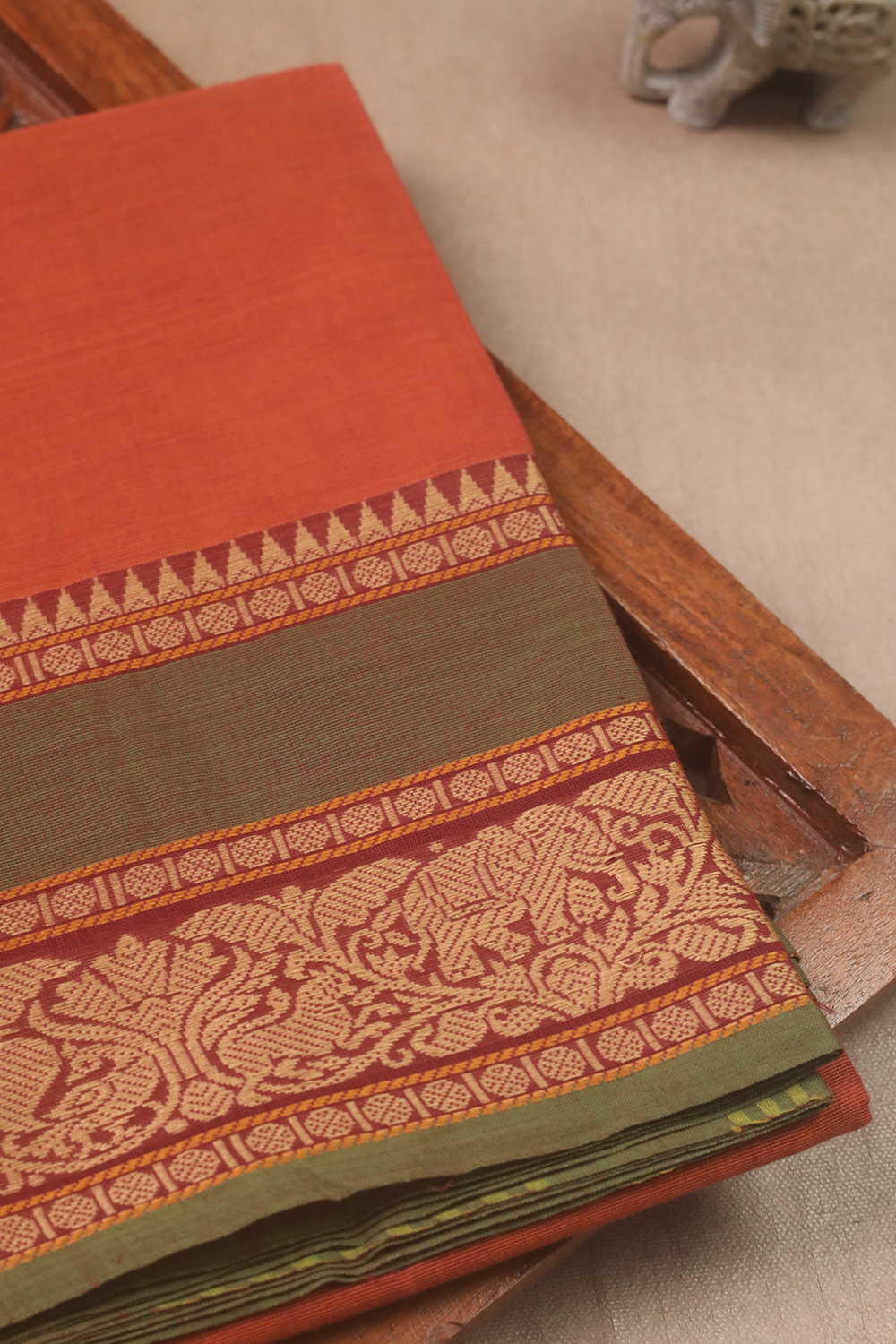 Rust Orange Kanchipuram Cotton saree