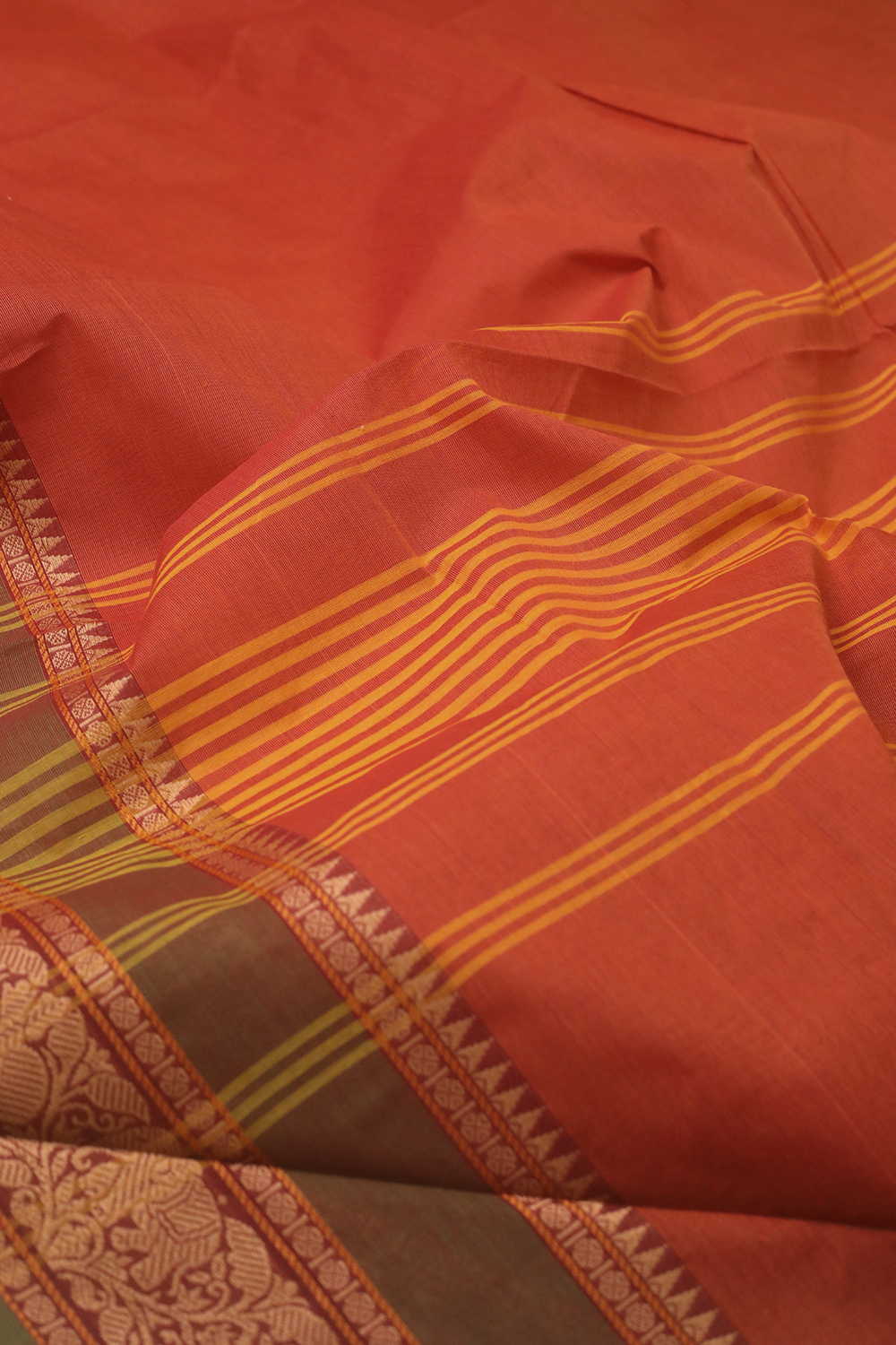 Rust Orange Kanchipuram Cotton saree - Image 3