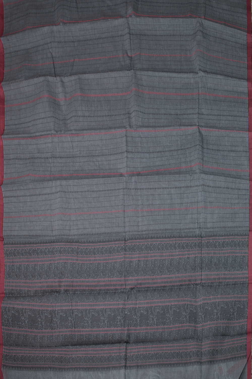 Stripe Pattern on Grey Kanchipuram Cotton saree - Image 2
