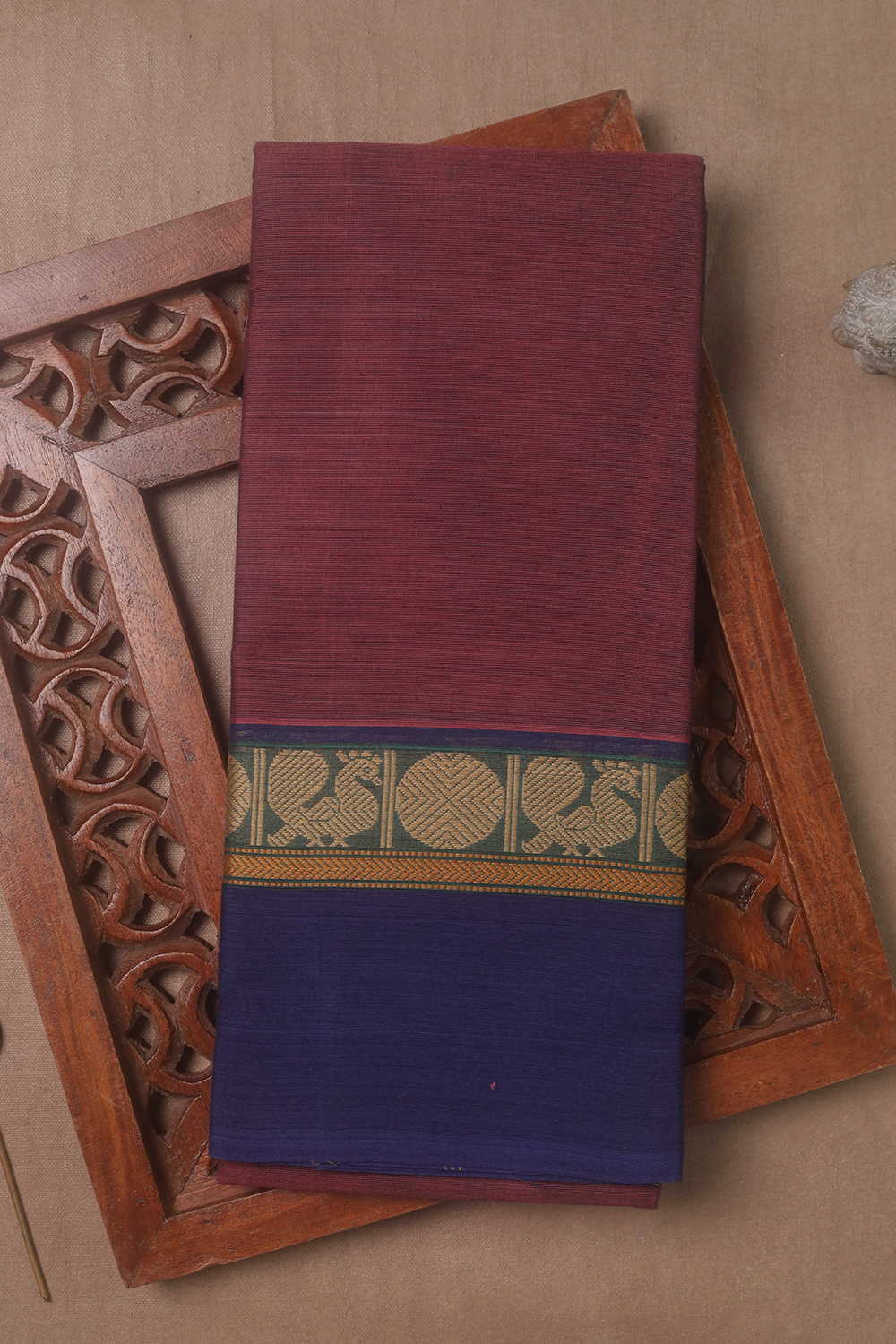 Double Border with Rust Purple Kanchipuram Cotton saree