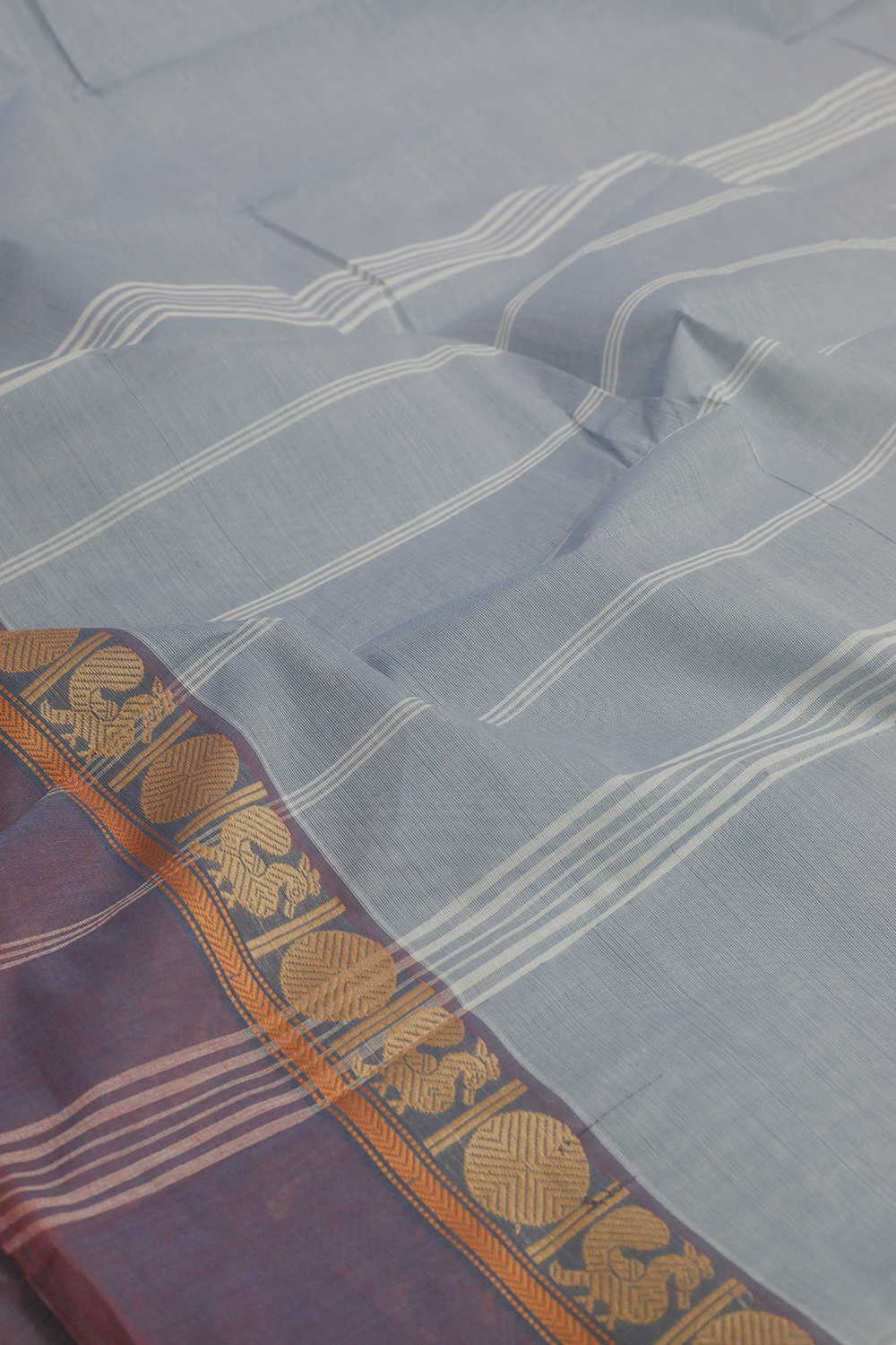 Light Blue with Thread Border Kanchipuram Cotton saree - Image 3