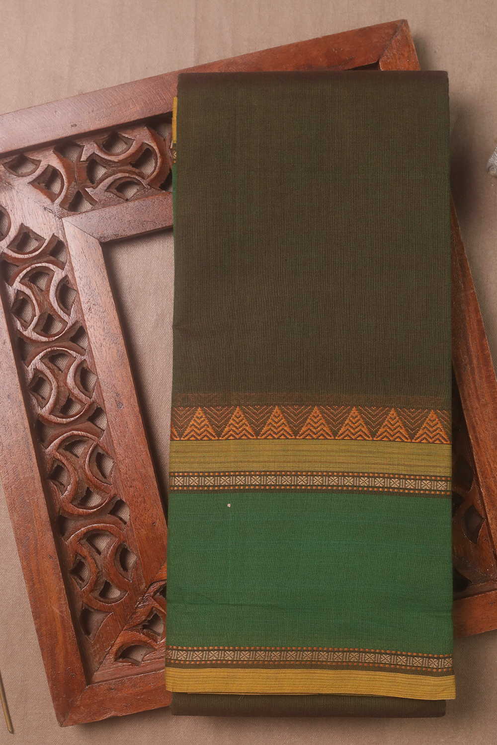 Sap Green with Thread Border Kanchipuram Cotton saree