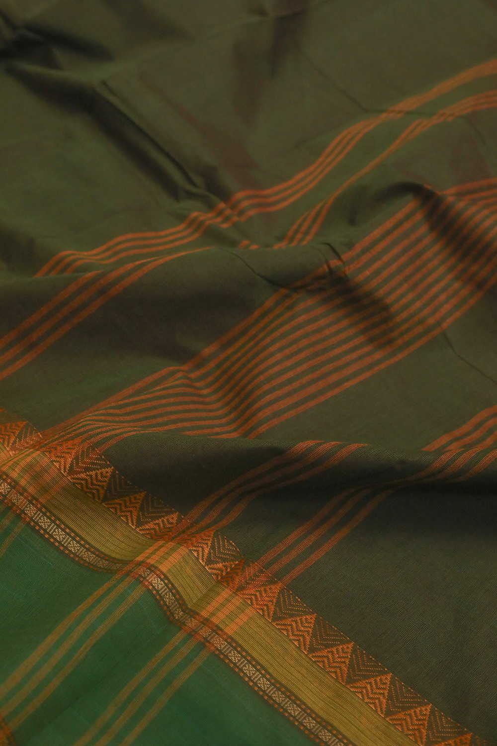 Sap Green with Thread Border Kanchipuram Cotton saree - Image 3