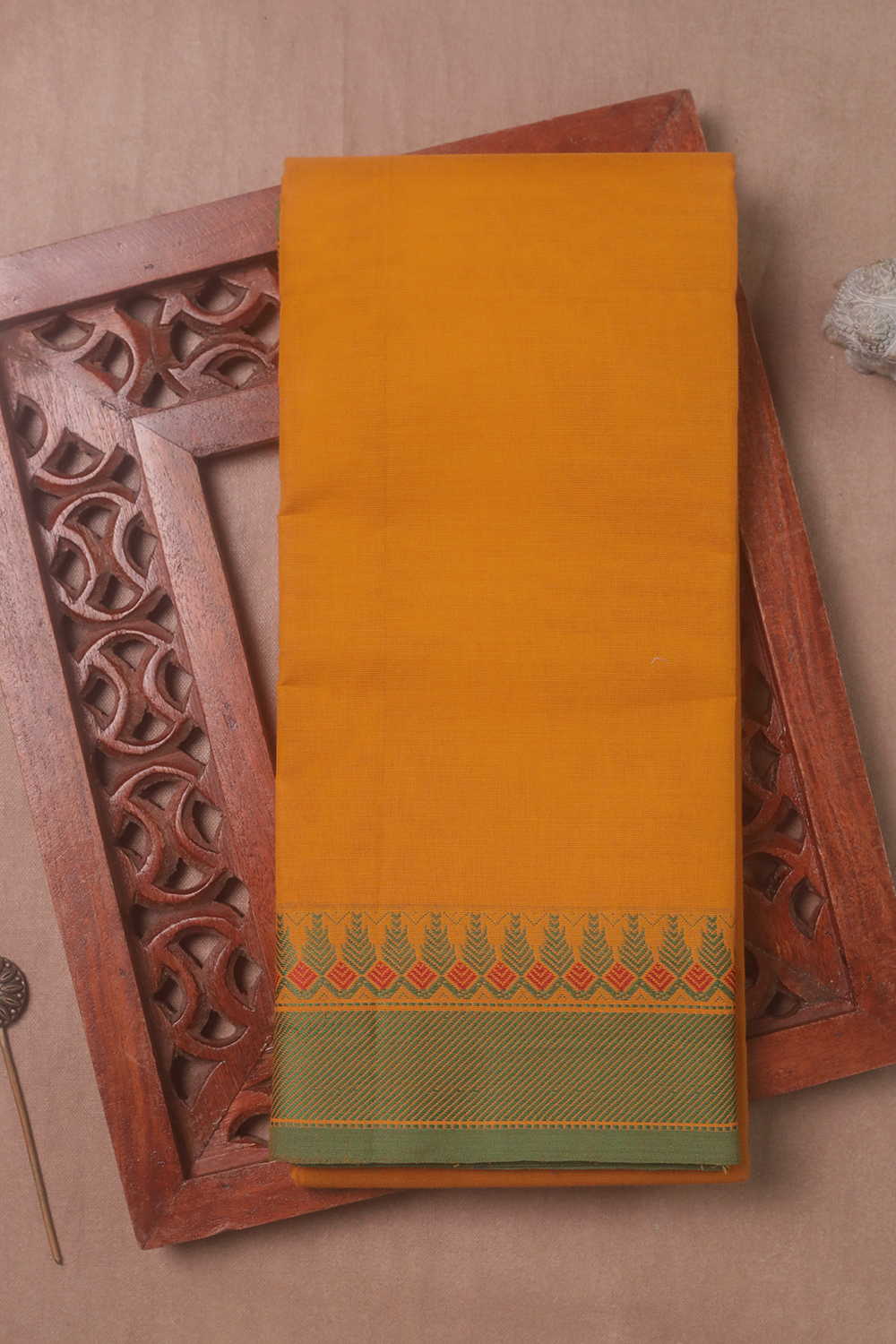 Turmeric Yellow with Green Border Kanchipuram Cotton saree