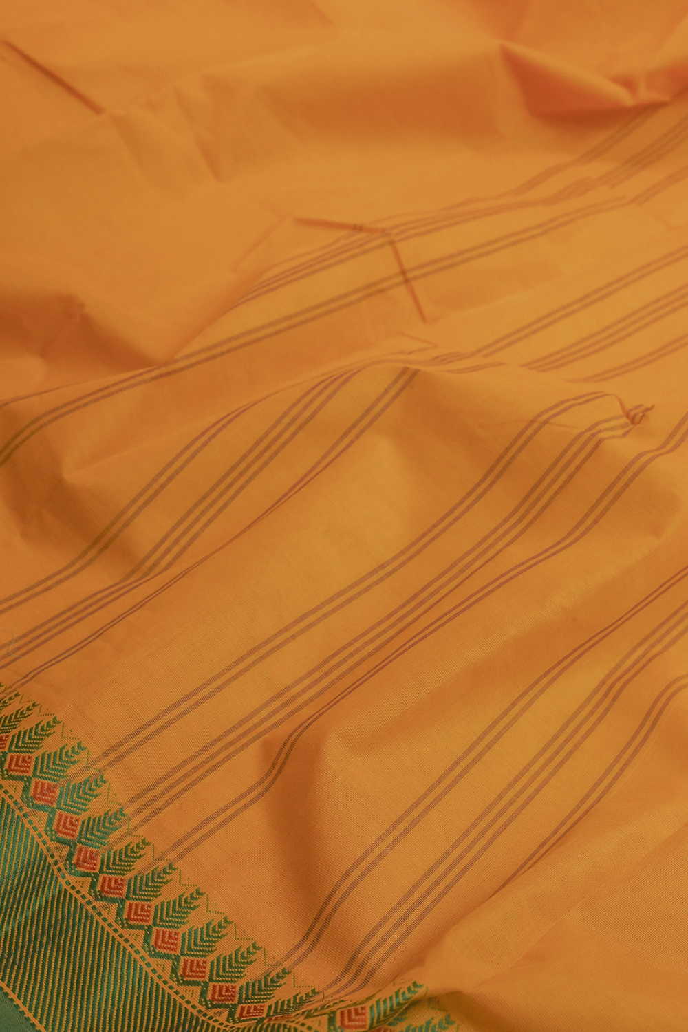Turmeric Yellow with Green Border Kanchipuram Cotton saree - Image 3