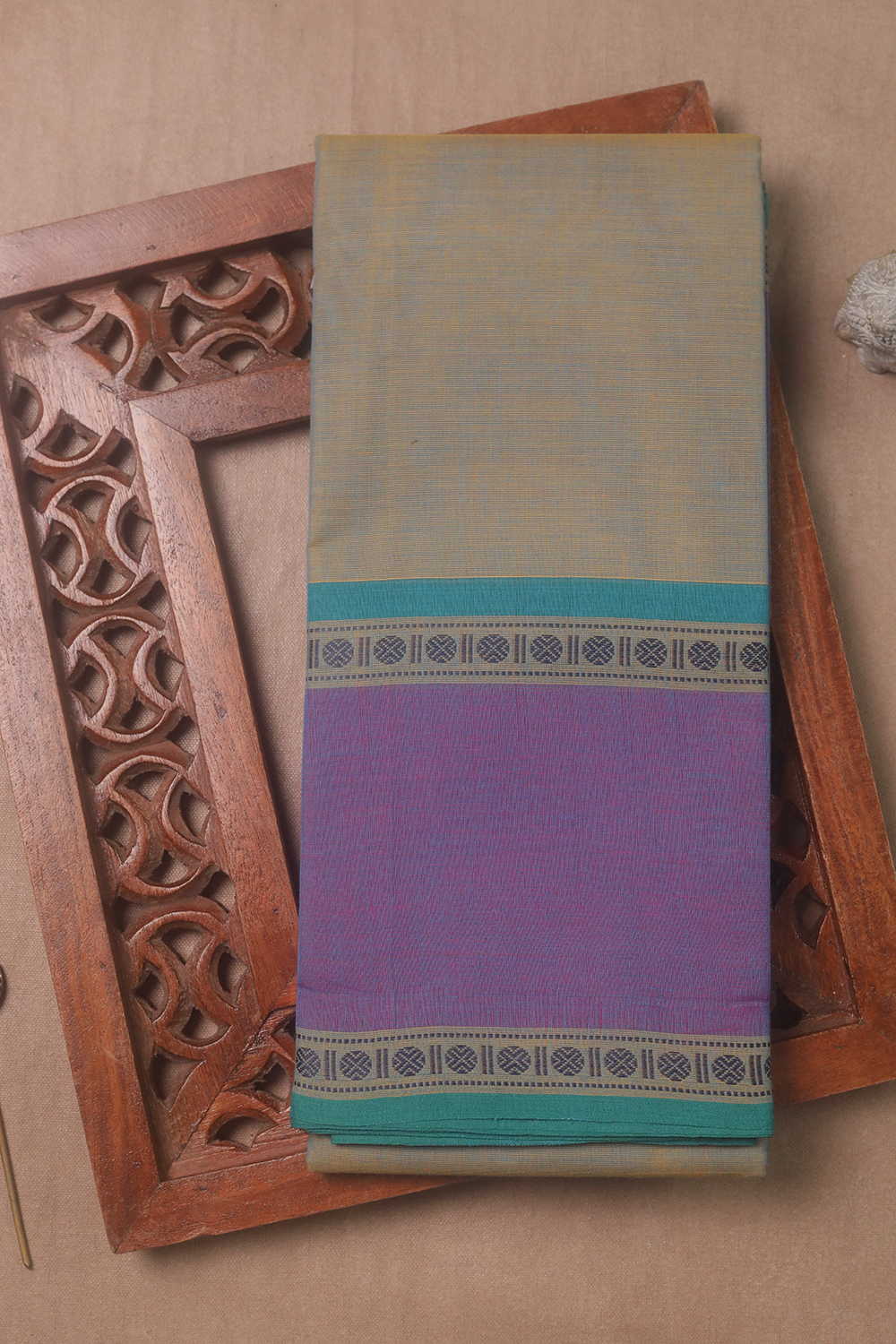 Purple Border with Grey Kanchipuram Cotton saree