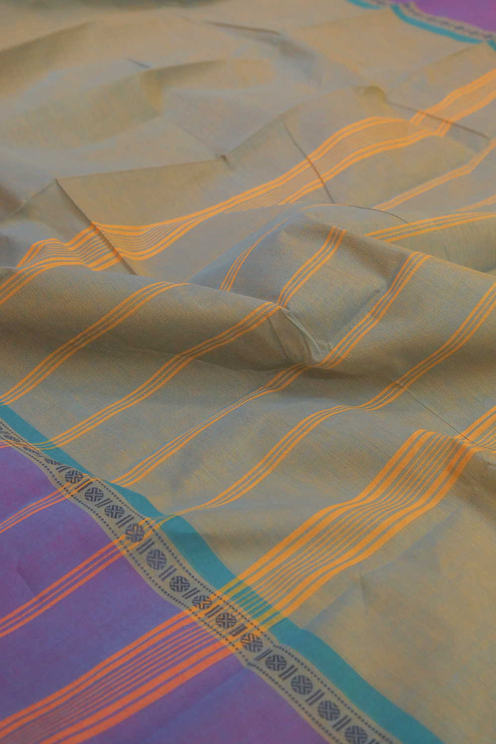 Purple Border with Grey Kanchipuram Cotton saree - Image 3