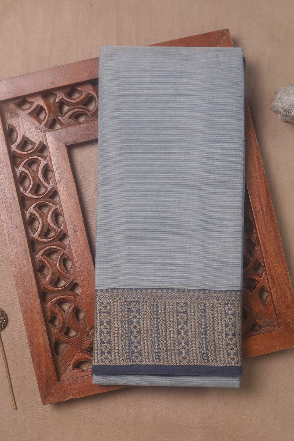 Thread Border with Blue Kanchipuram Cotton saree