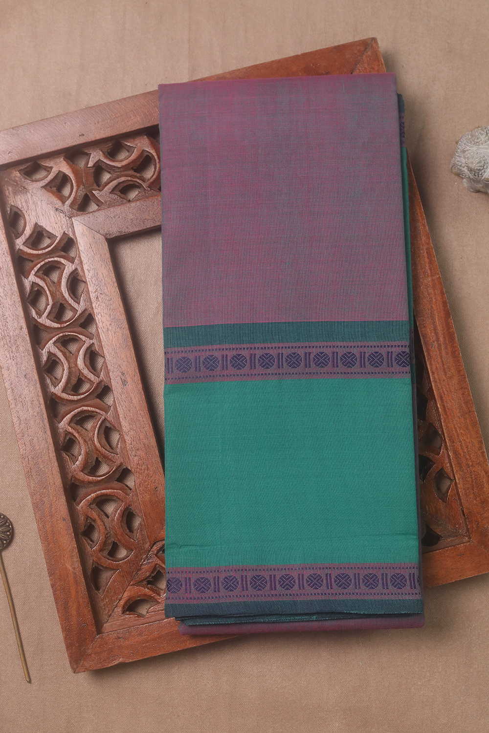 Purple with Green Border Kanchipuram Cotton saree