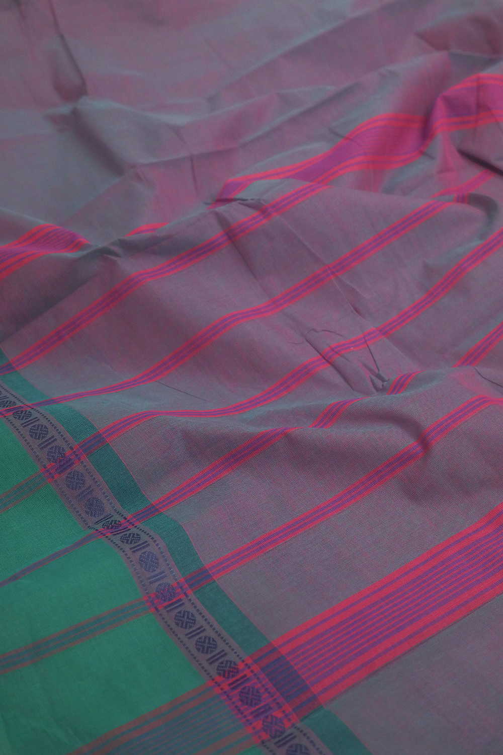 Purple with Green Border Kanchipuram Cotton saree - Image 3