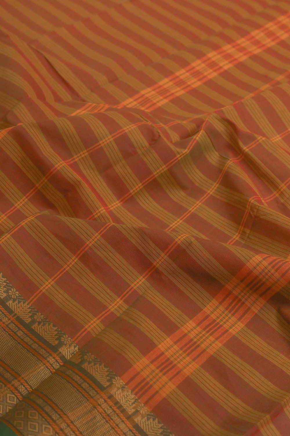Stripes on Maroon Kanchipuram Cotton saree - Image 3