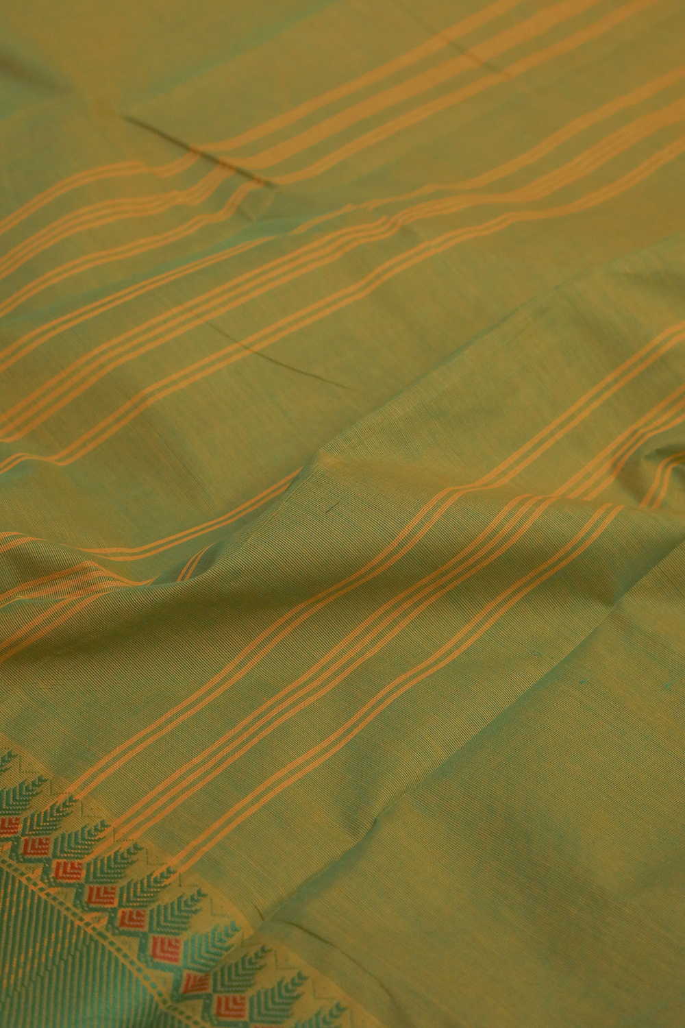 Two Tonned Green Kanchipuram Cotton saree - Image 3