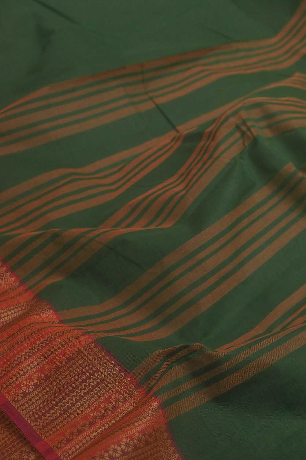 Green with Pink Border Kanchipuram Cotton saree - Image 3