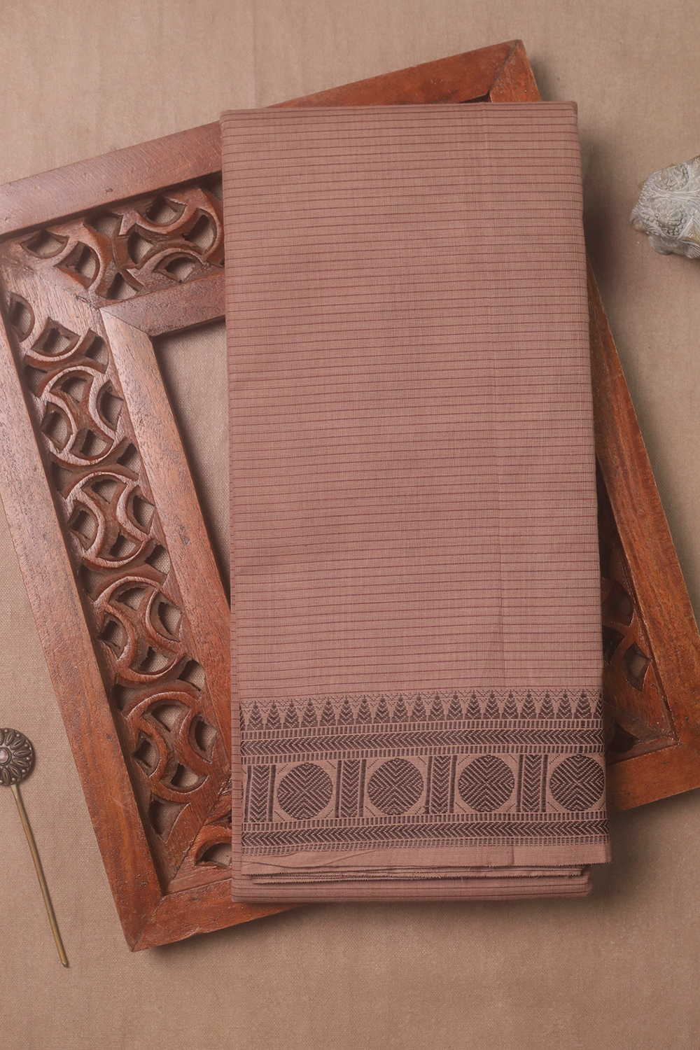 Lines on Blush Beige Kanchipuram Cotton saree
