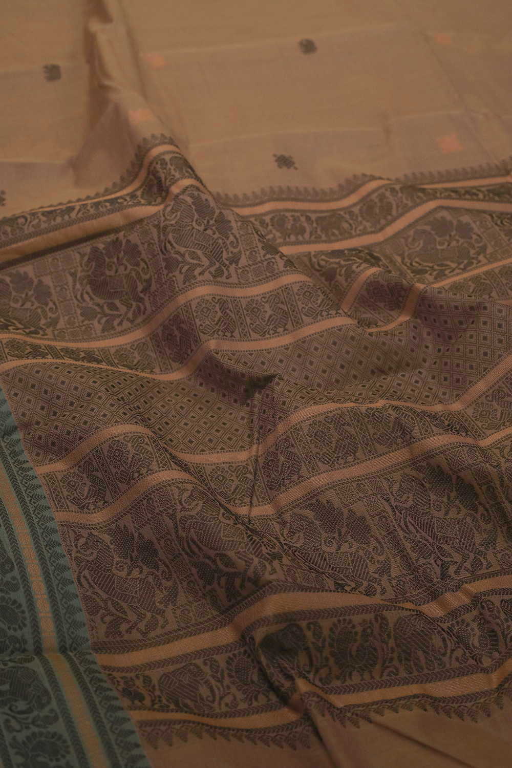 Dark Beige Kanchipuram Cotton saree - Image 2