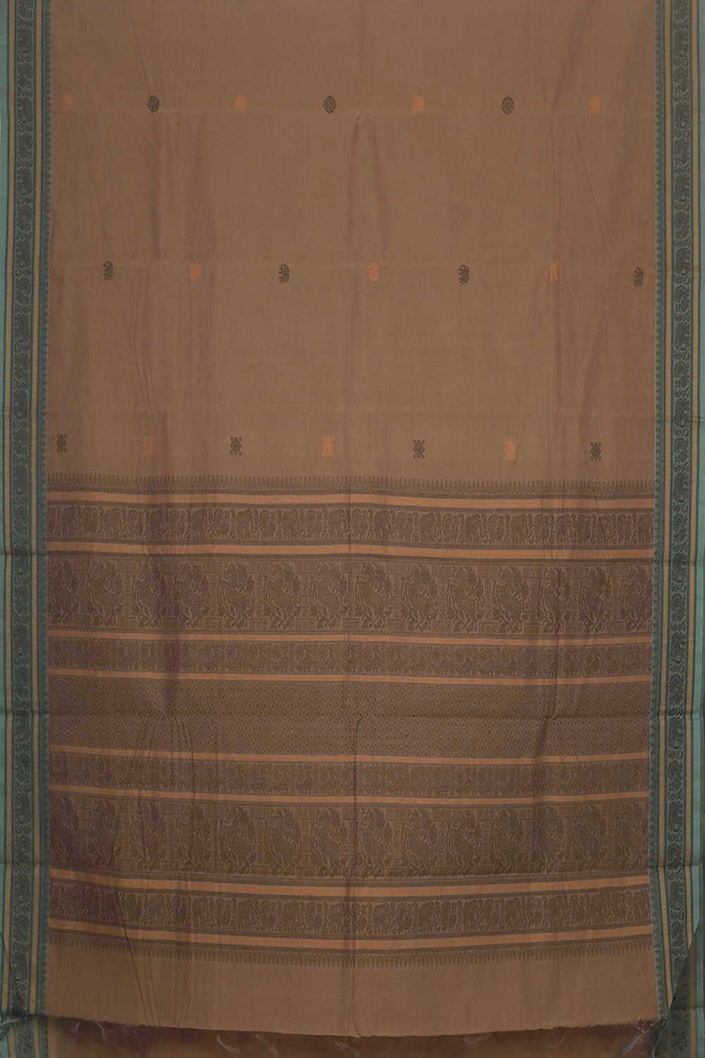 Dark Beige Kanchipuram Cotton saree - Image 3