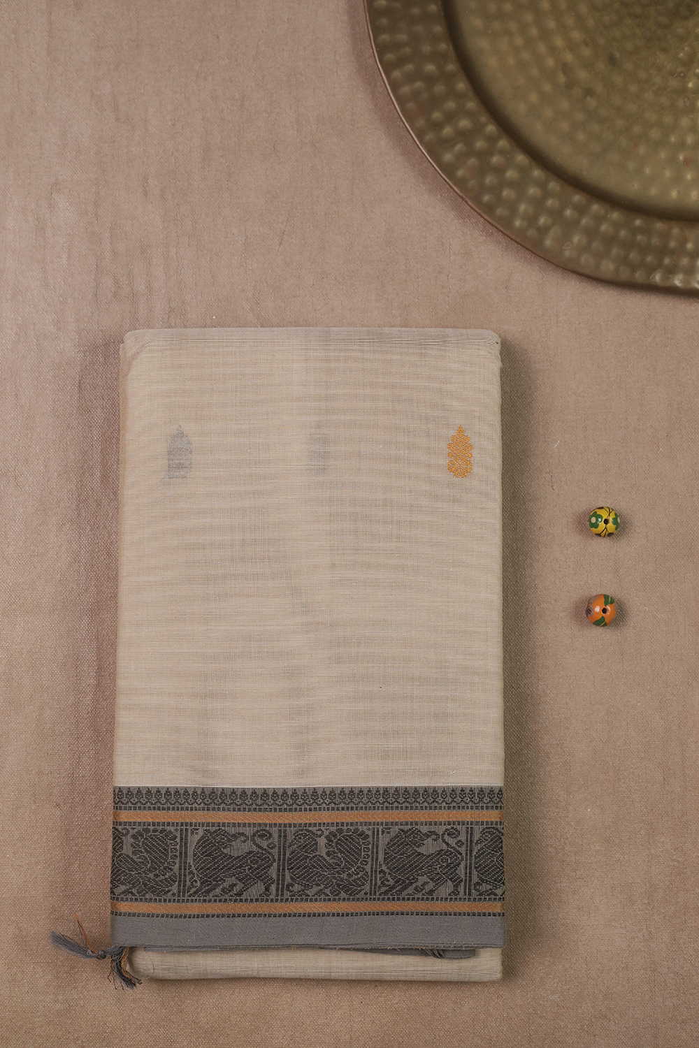 Ivory Cream Kanchipuram Cotton saree
