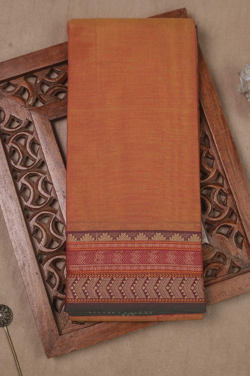Princeton Orange Kanchipuram Cotton saree
