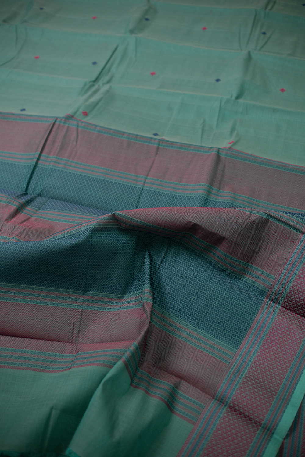 Pink & Blue Thread Butta Kanchi Cotton saree - Image 3