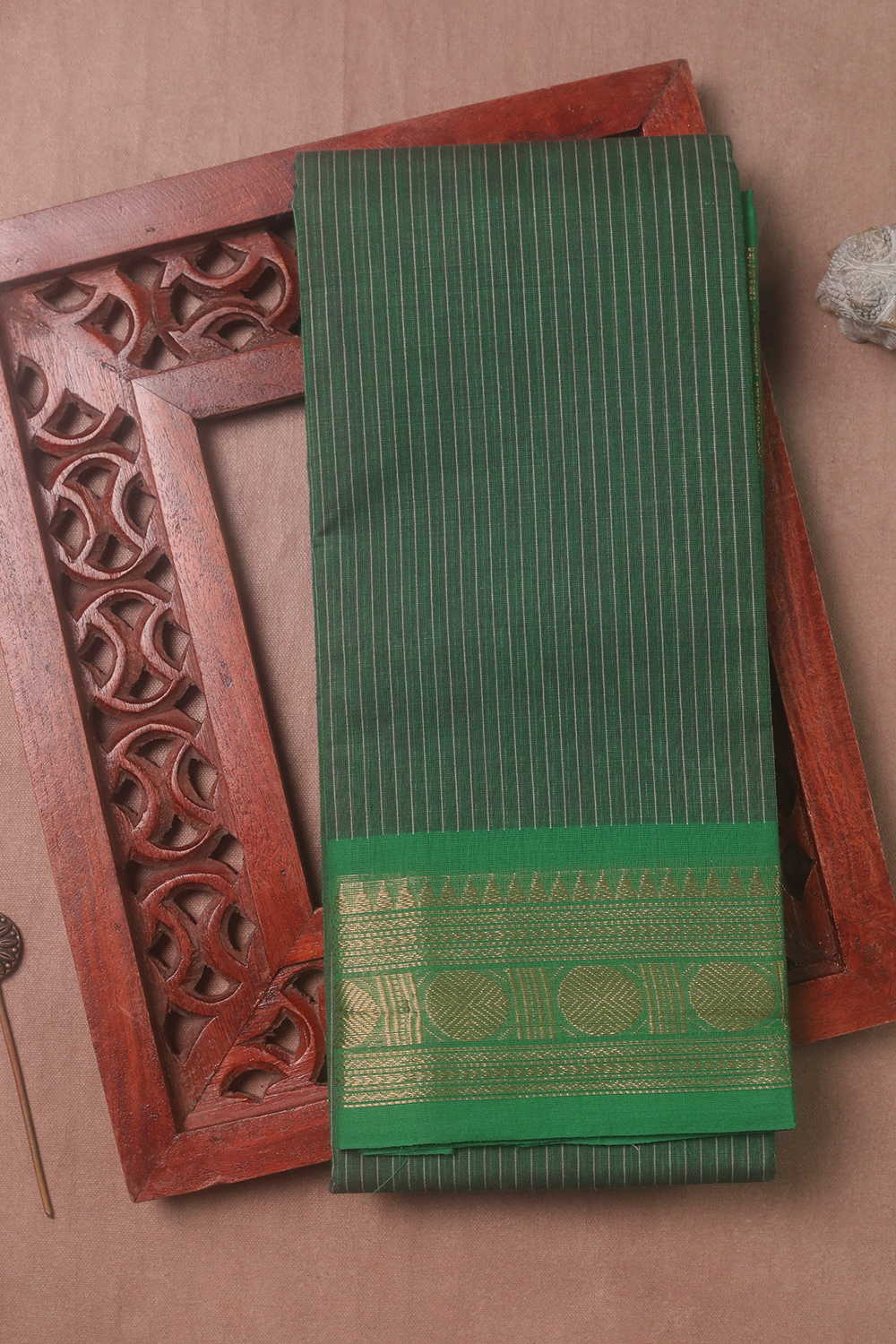 Stripes on Green Kanchipuram Cotton saree