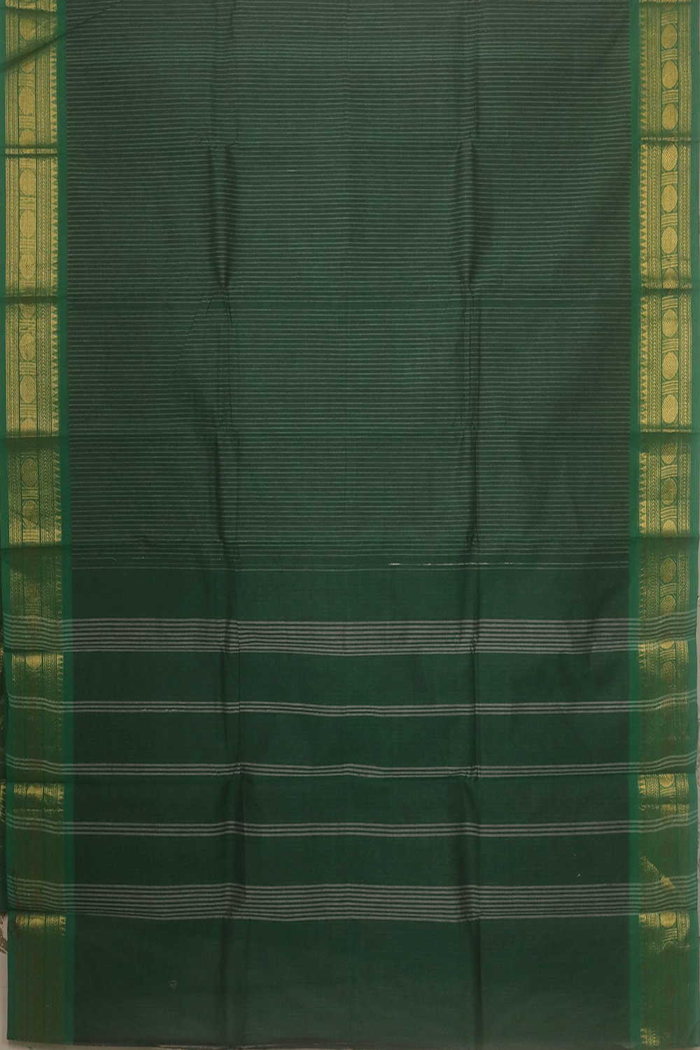 Stripes on Green Kanchipuram Cotton saree - Image 2