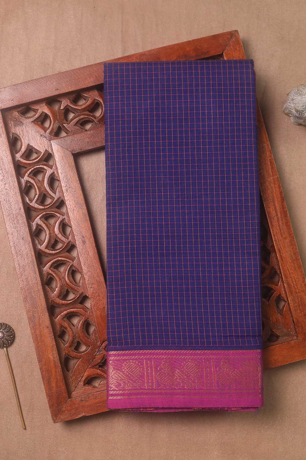 Checks on Violet Kanchipuram Cotton saree