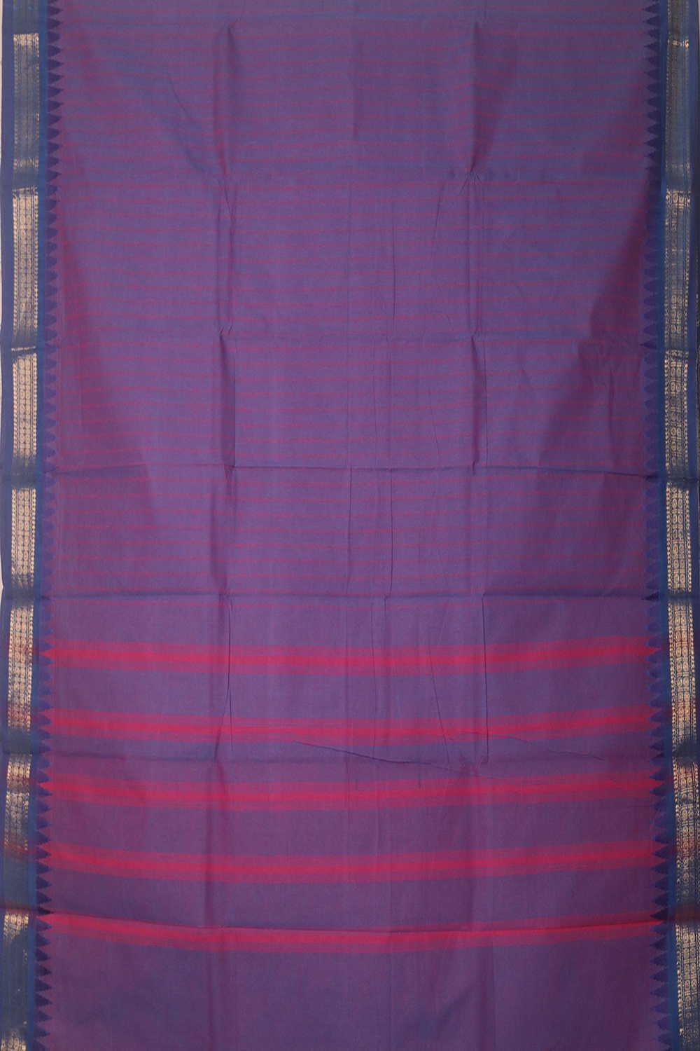 Pink Lines on Muted Purple Kanchipuram Cotton saree - Image 2