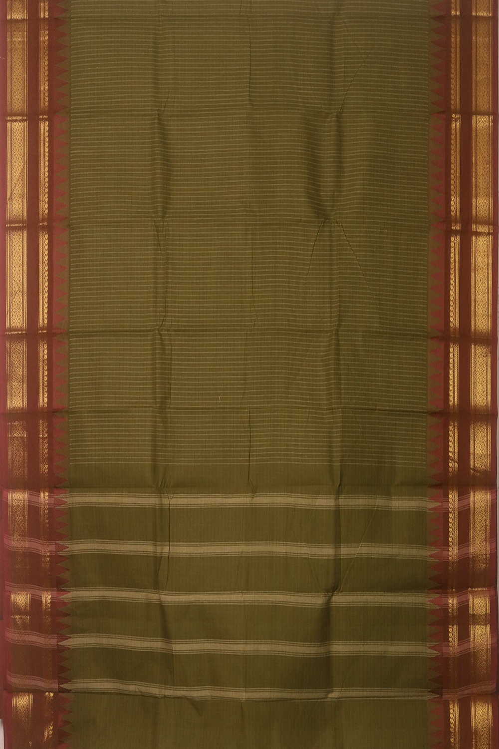Grid Pattern on Green Kanchipuram Cotton saree - Image 2