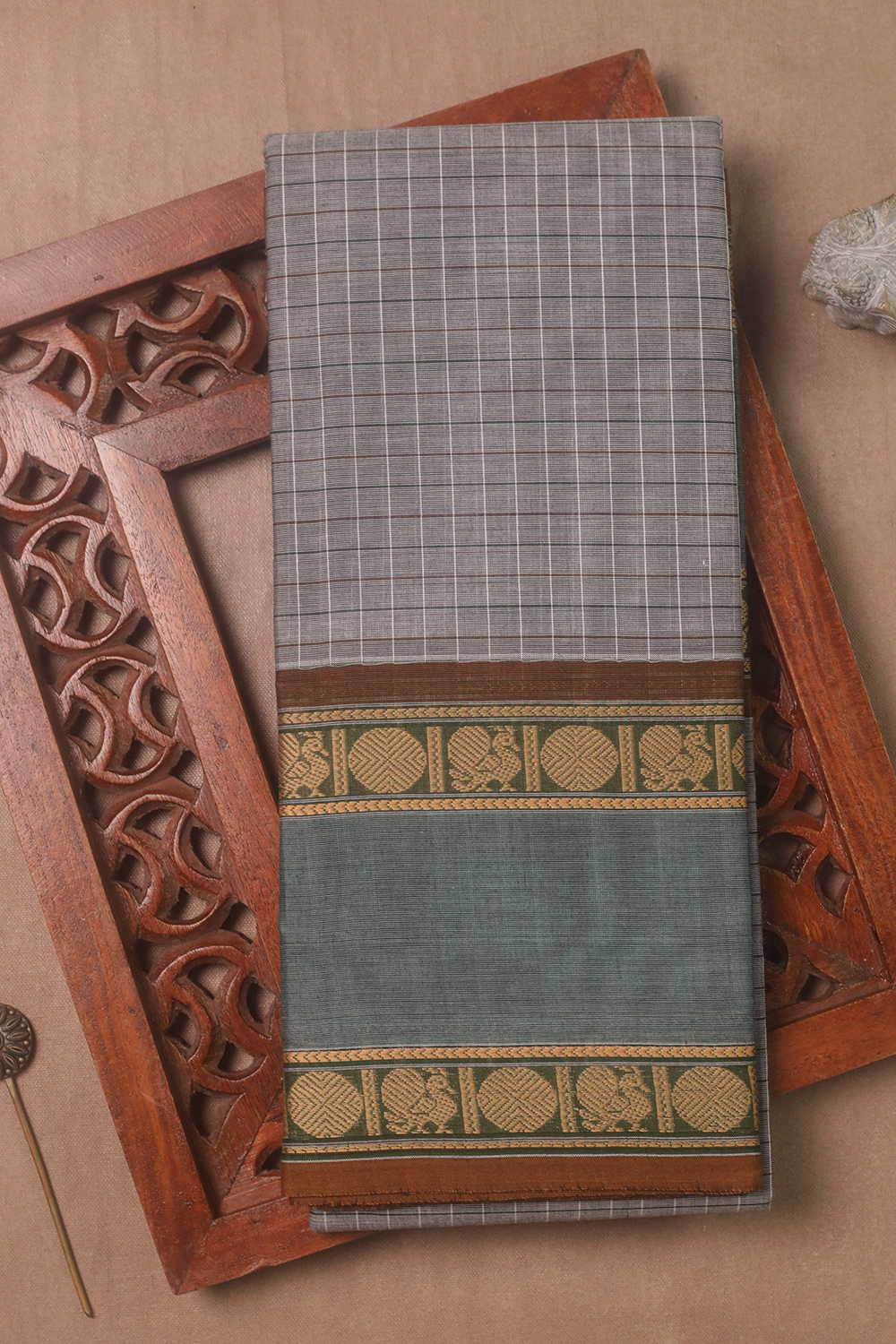 Grey Checks Kanchipuram Cotton saree