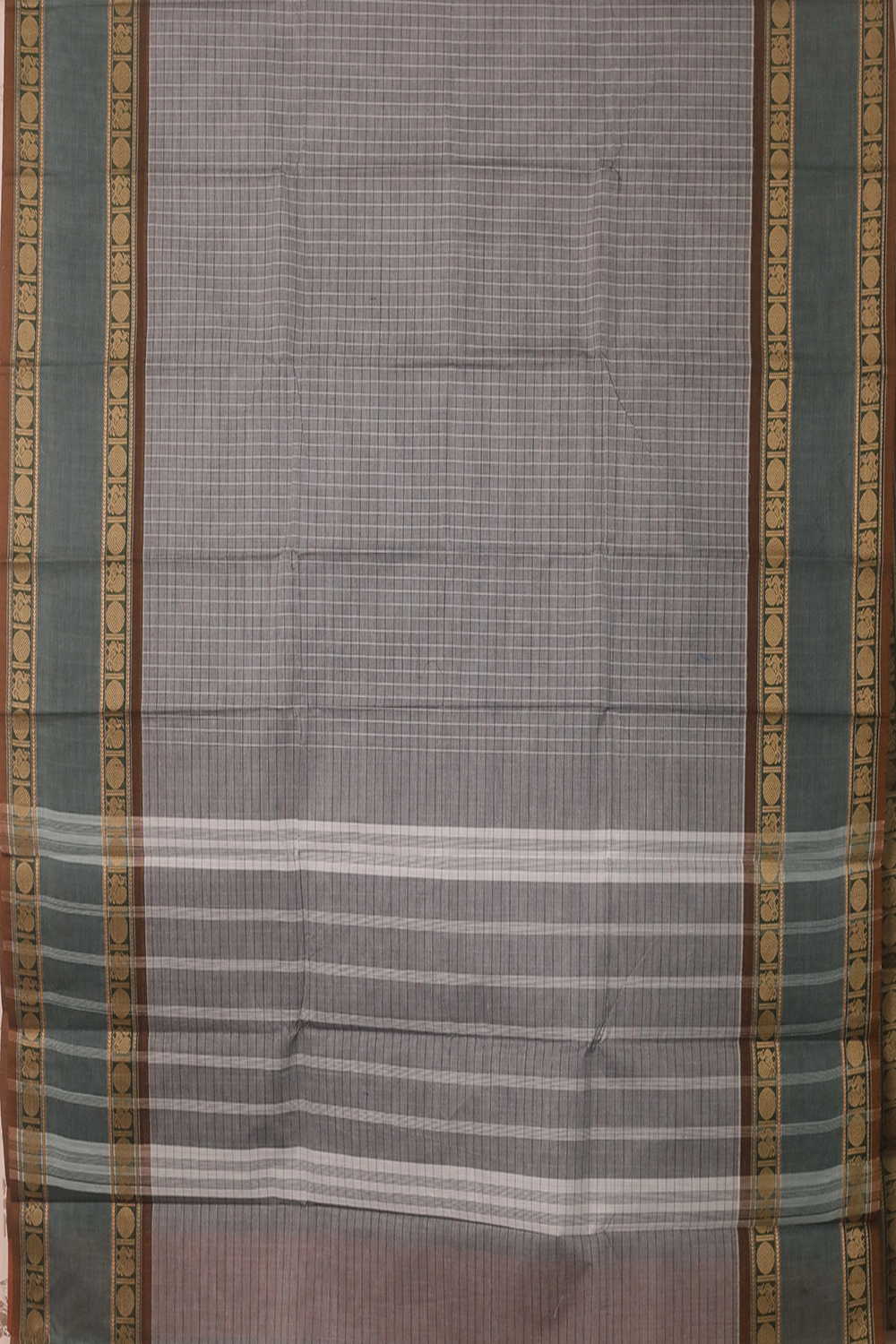 Grey Checks Kanchipuram Cotton saree - Image 2