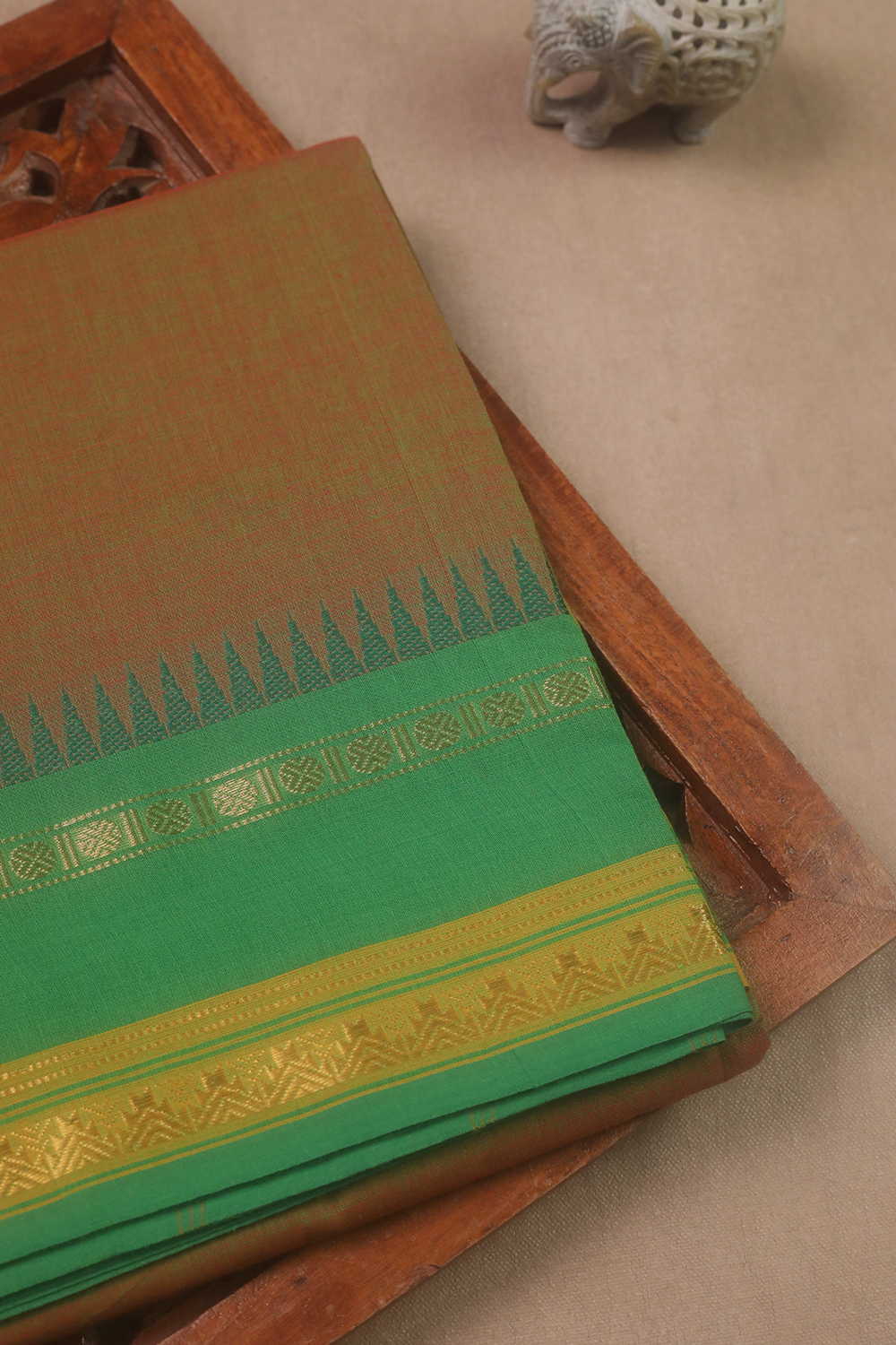 Green & Yellow Color Border Kanchipuram Cotton saree
