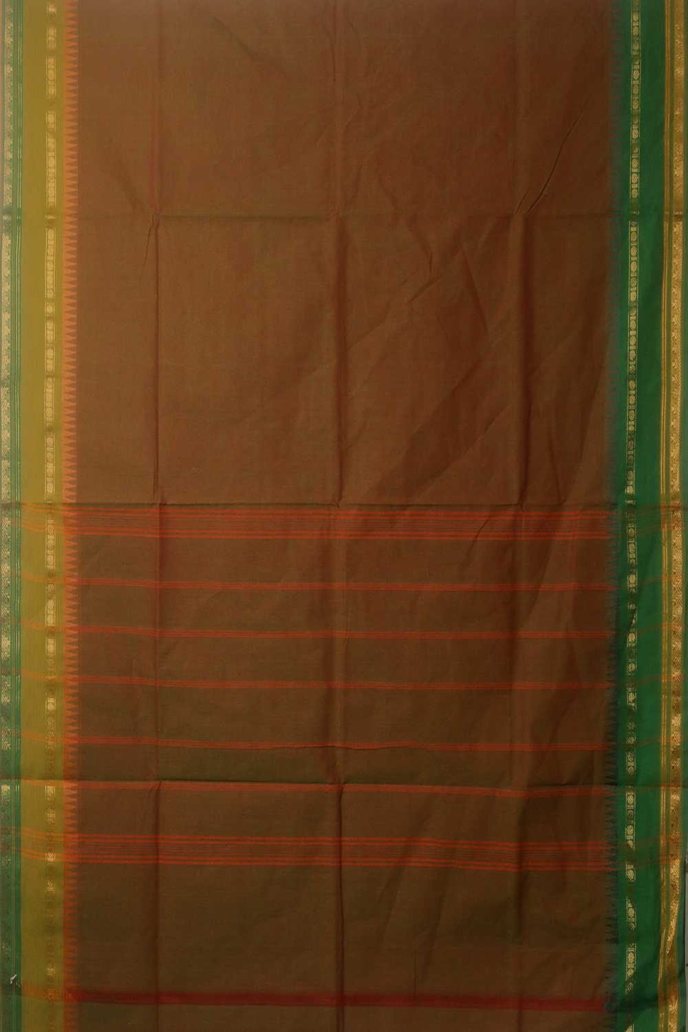 Green & Yellow Color Border Kanchipuram Cotton saree - Image 2