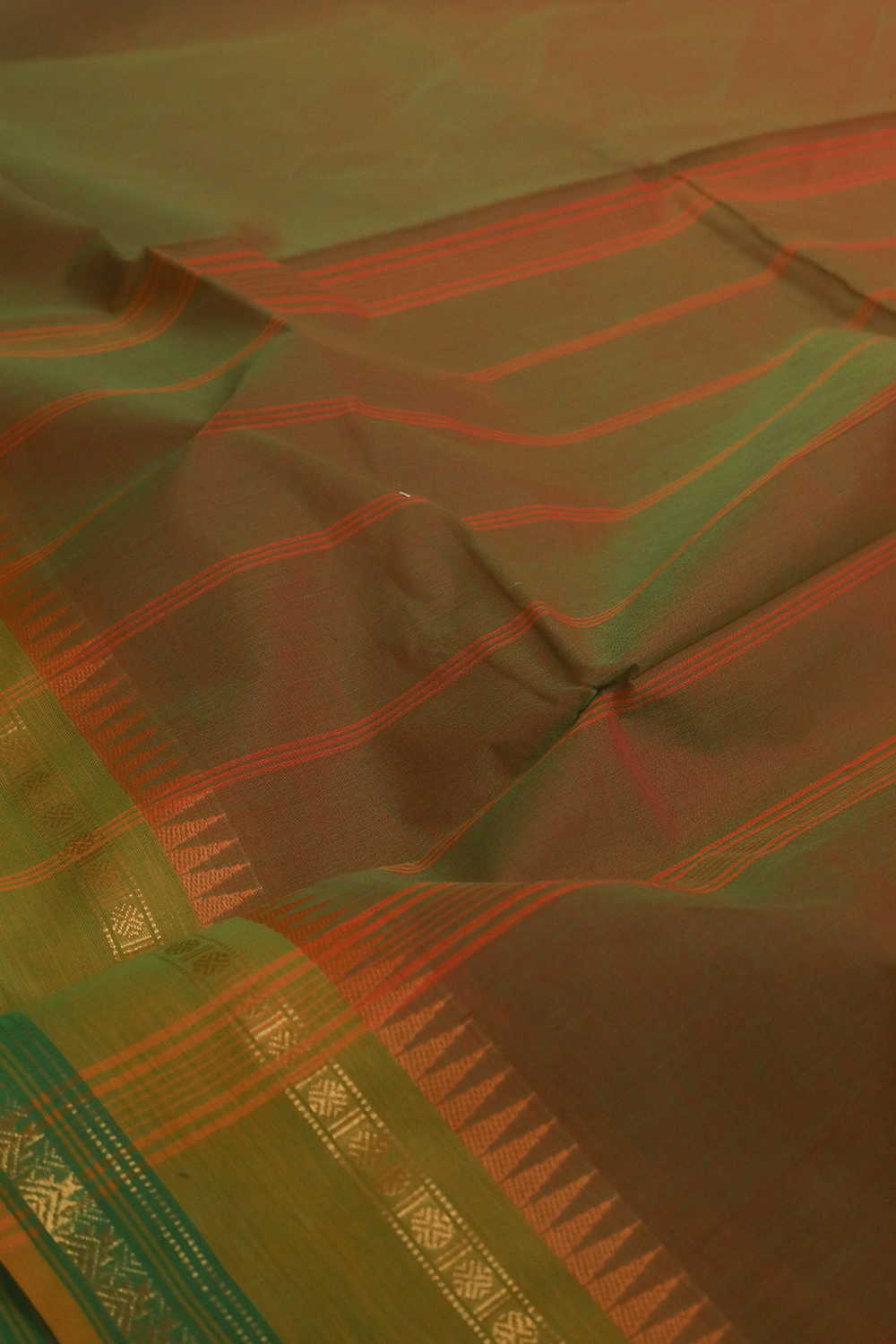 Green & Yellow Color Border Kanchipuram Cotton saree - Image 3