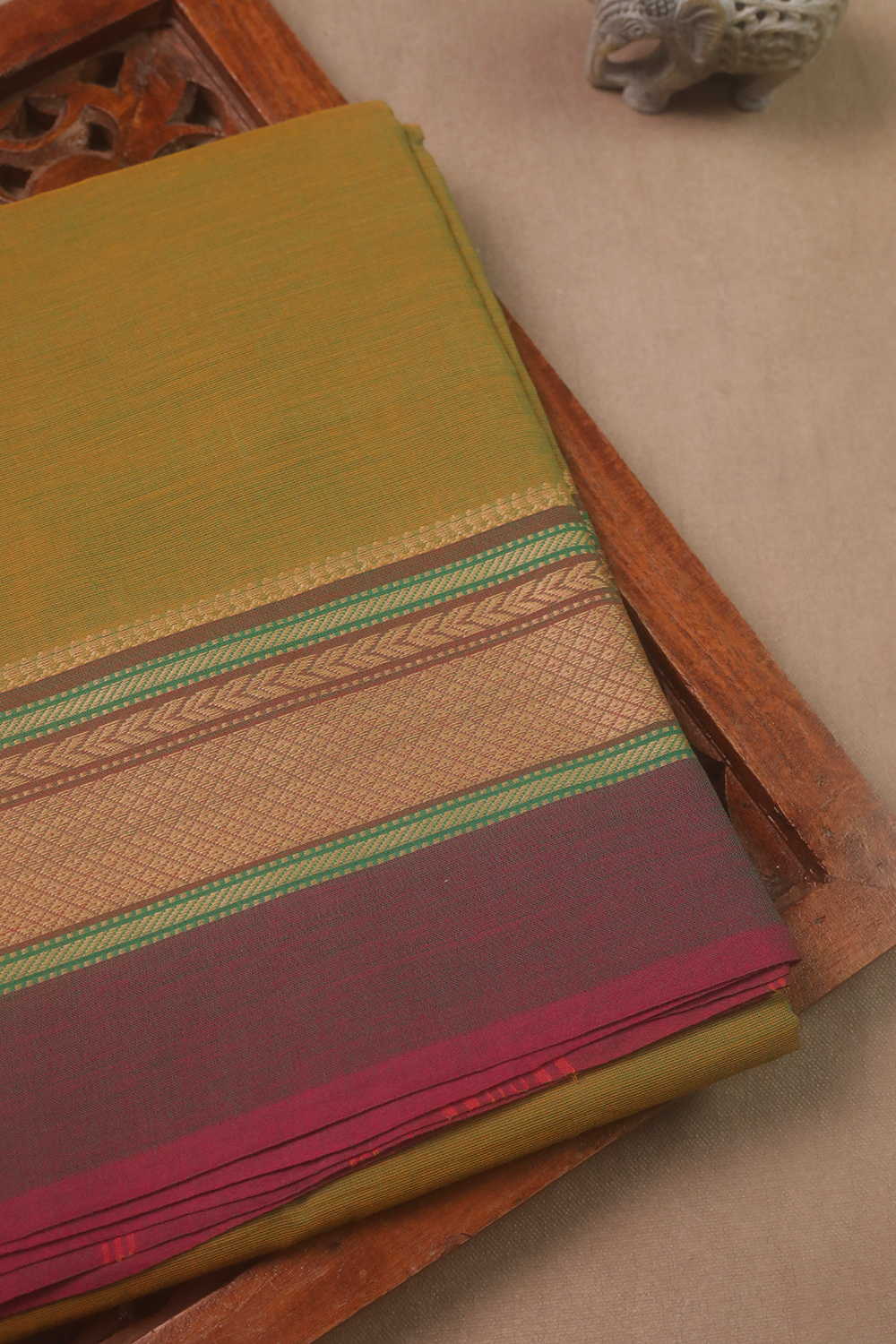 Dual Shaded Green with Yellow Kanchipuram Cotton saree