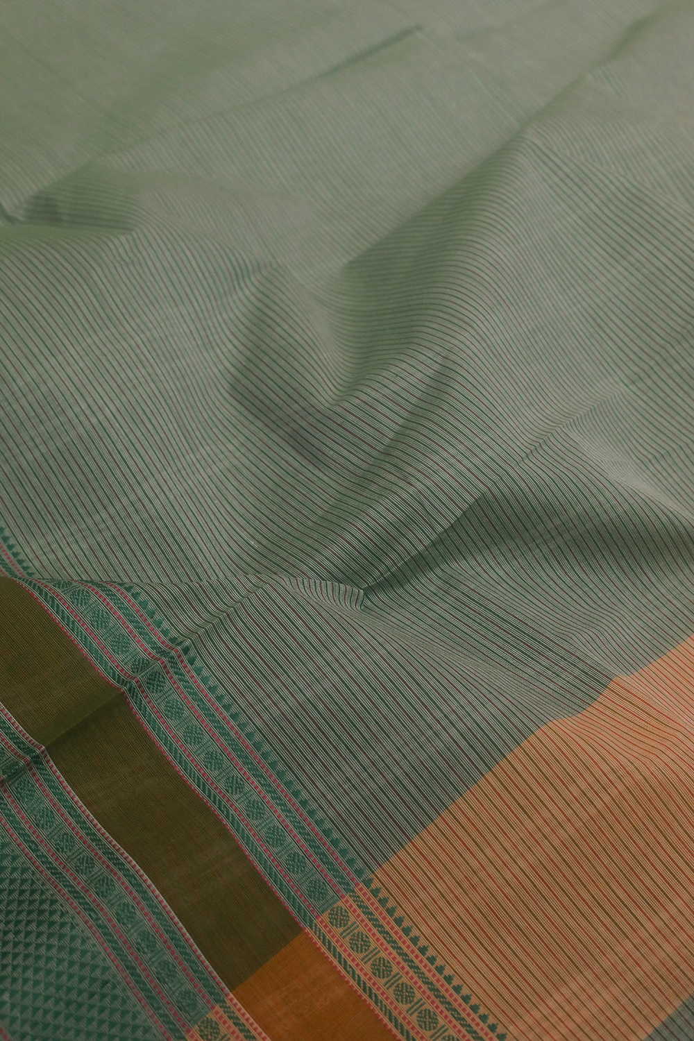 Green with Stripe Kanchipuram Cotton saree - Image 3