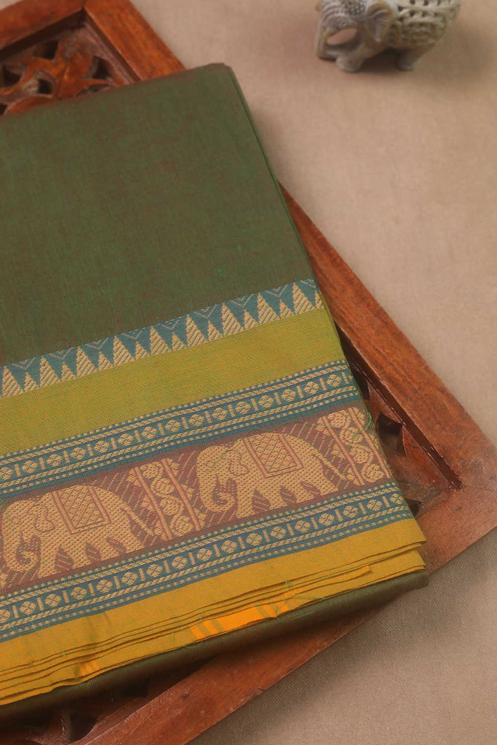 Elephant Border on Green Kanchipuram Cotton saree