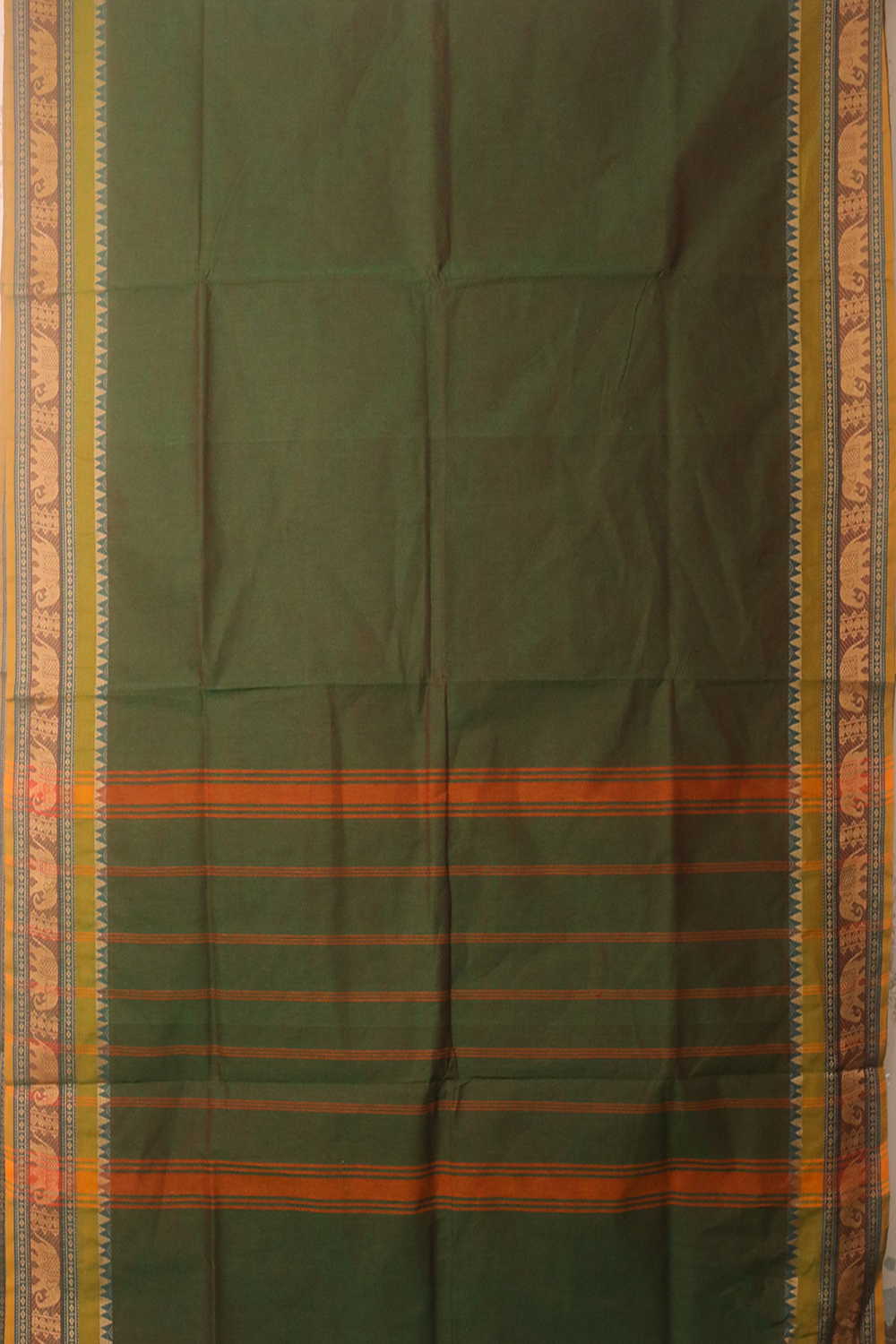 Elephant Border on Green Kanchipuram Cotton saree - Image 2