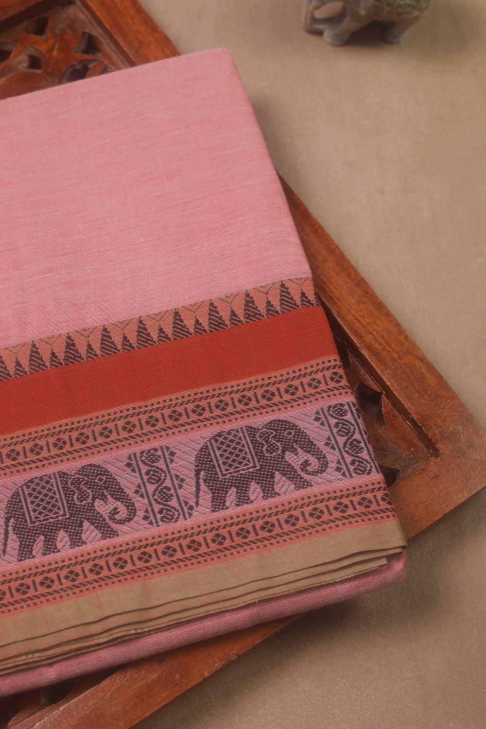 Elephant Border - Pink Kanchipuram Cotton saree