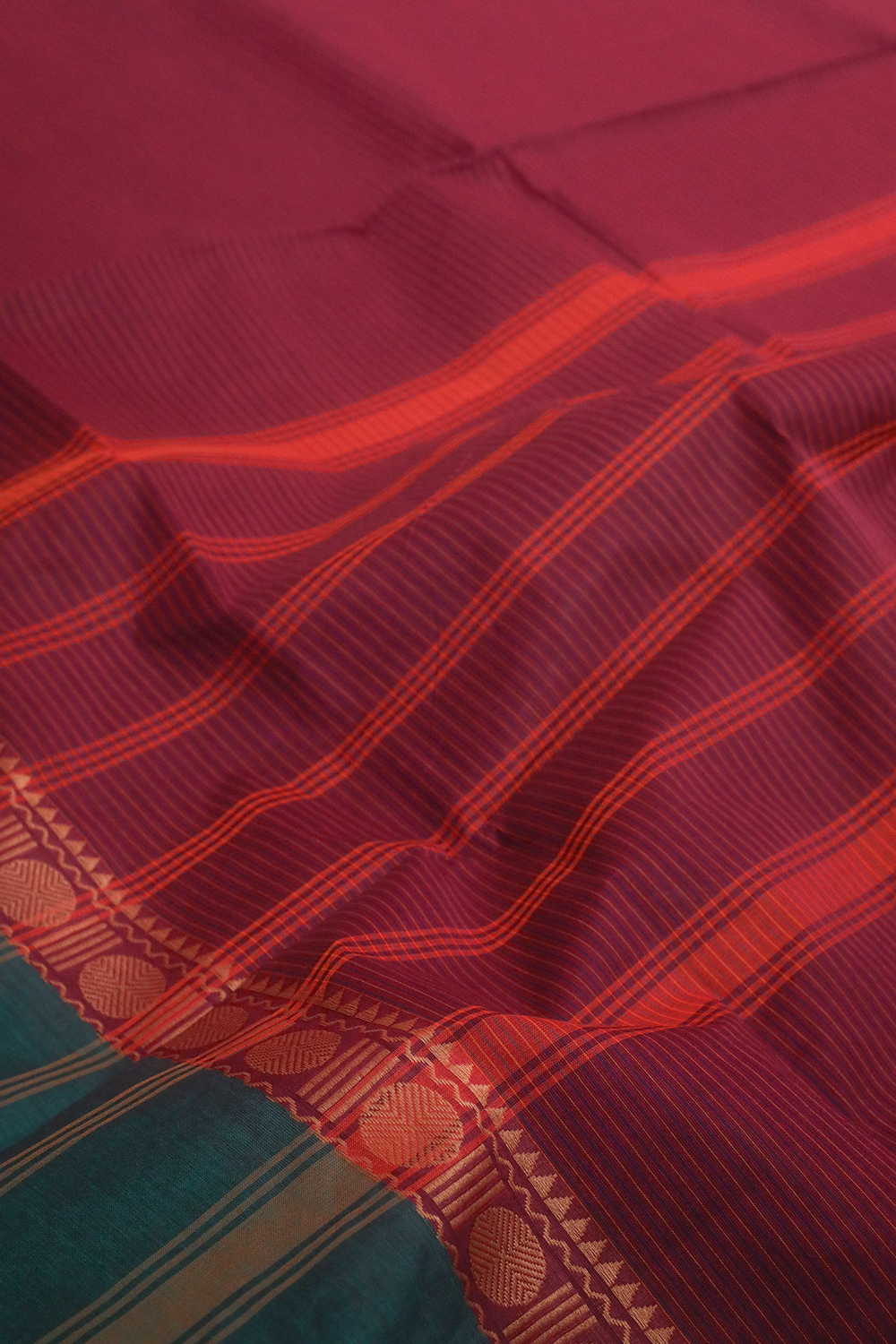 Twin Color Border Kanchipuram Cotton saree - Image 2